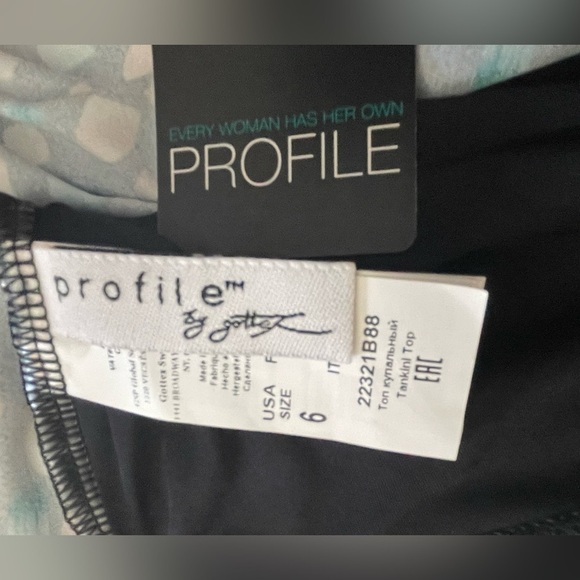 PROFILE BY GOTTEX Gin Fizz Swimsuit Halter Tankini Top 6 Black Multi Tie Neck - Picture 6 of 9